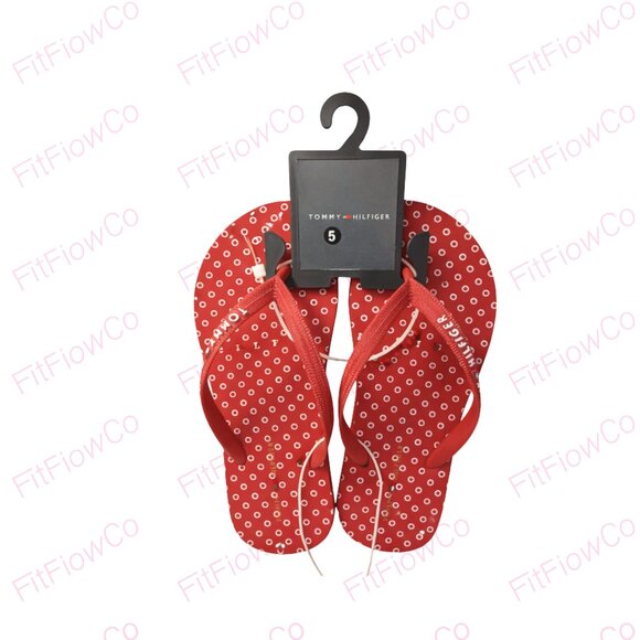 Tommy Hilfiger Shoes - Tommy Hilfiger Red Polka Dot Flip Flops Size 5M NWT Logo Strap Sandals